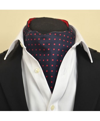 Fine Silk Spotted Cravat with Red Spots on Navy Blue